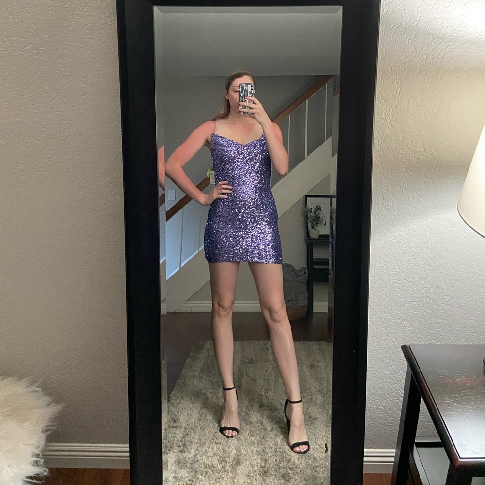 Purple sequin going out dress